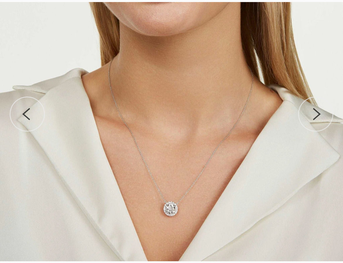 AGI Certified Lab-Grown Diamond Halo Pendant Necklace in 14kt White Gold – 1 CTW or 2 CTW